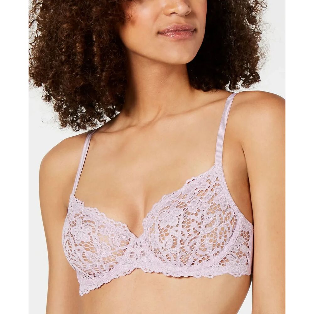 DKNY Classic Floral Lace Unlined Demi Bra in Lilac Purple & Silver size 34C
